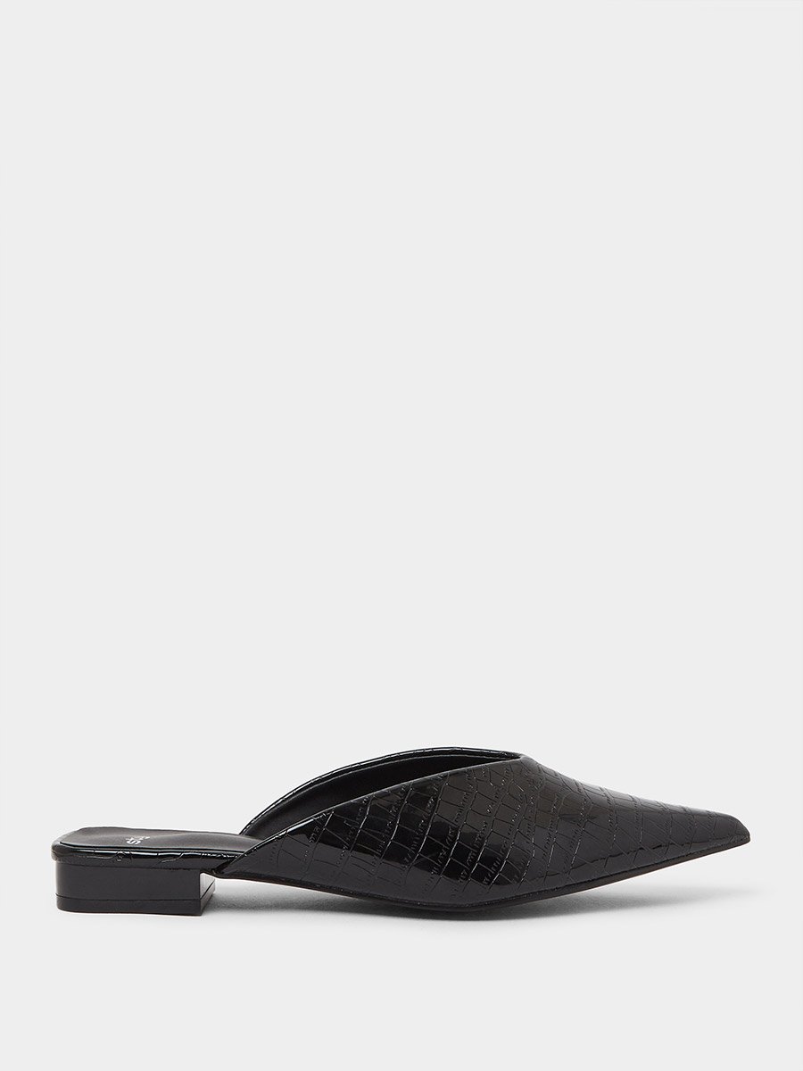 Croc Textured Pointed Toe Mules