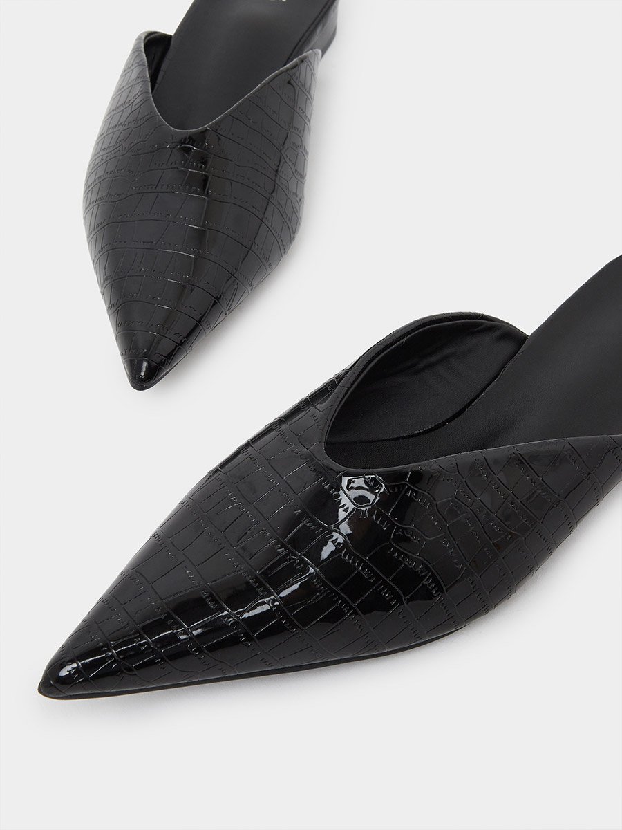 Croc Textured Pointed Toe Mules