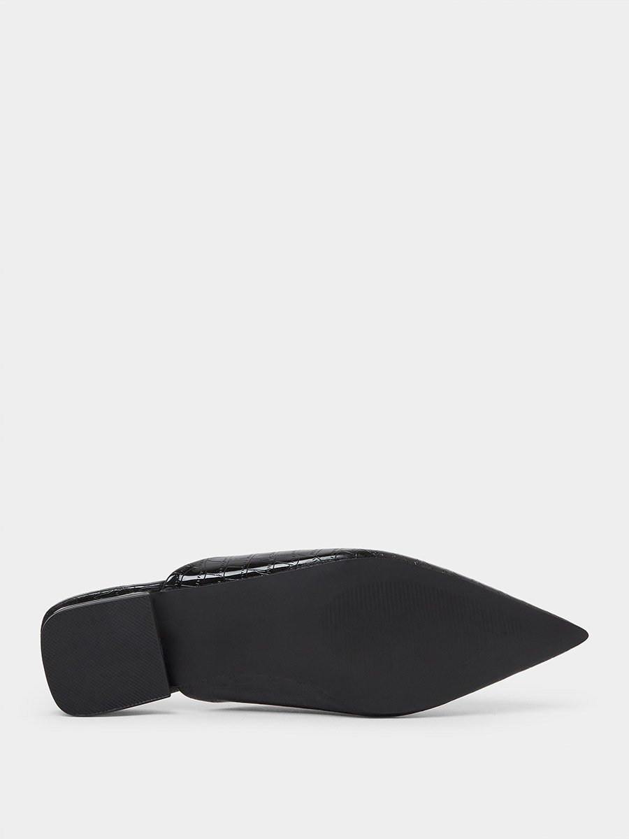 Croc Textured Pointed Toe Mules