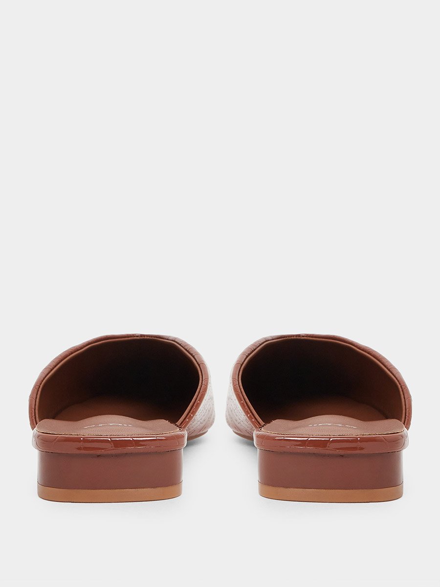 Croc Textured Pointed Toe Mules