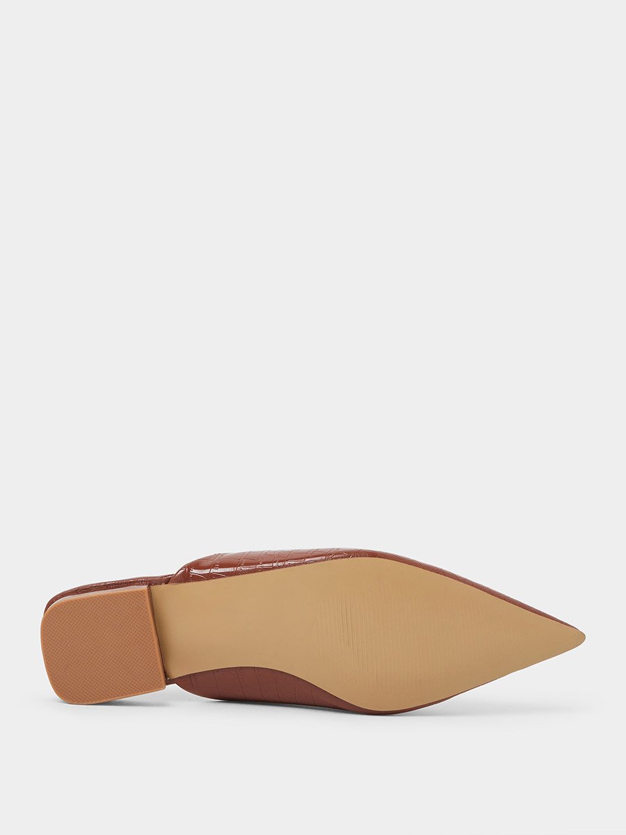 Croc Textured Pointed Toe Mules