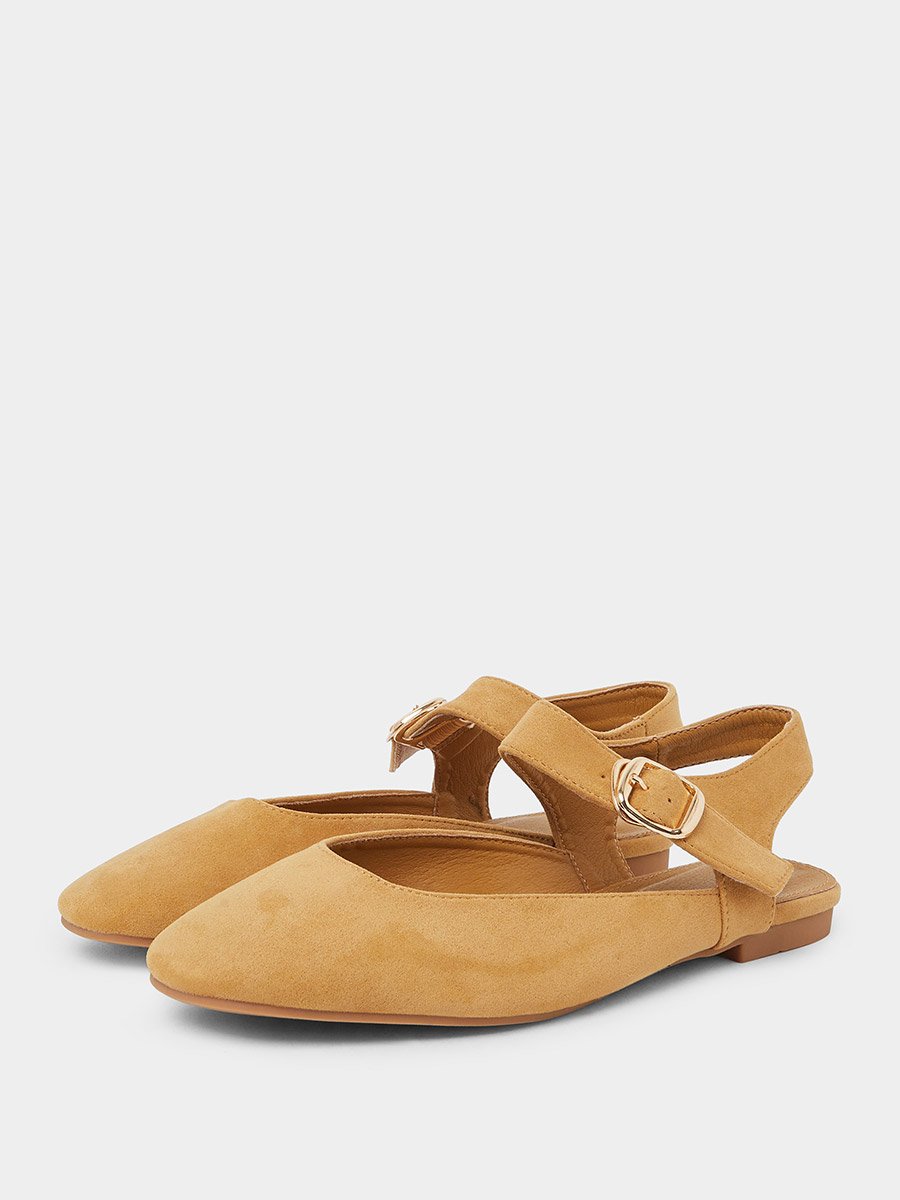 Brown Plain Round Toe Shoes with Buckle