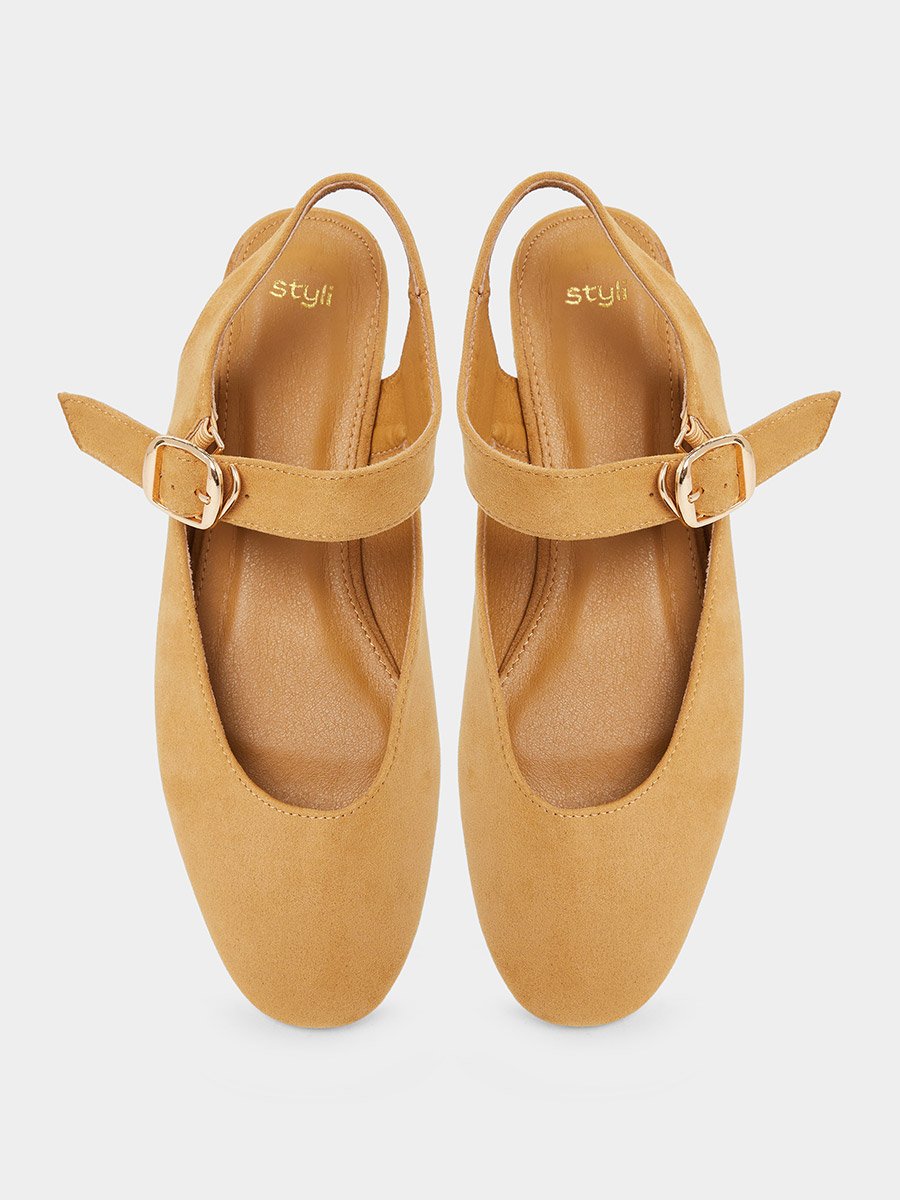 Brown Plain Round Toe Shoes with Buckle