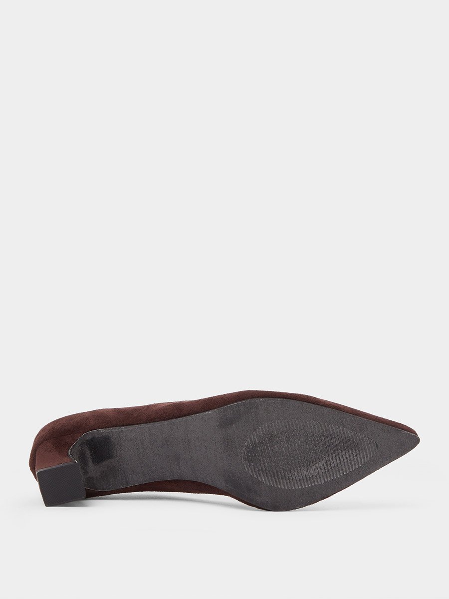 Brown Pointed Toe Block Heel Court Shoes