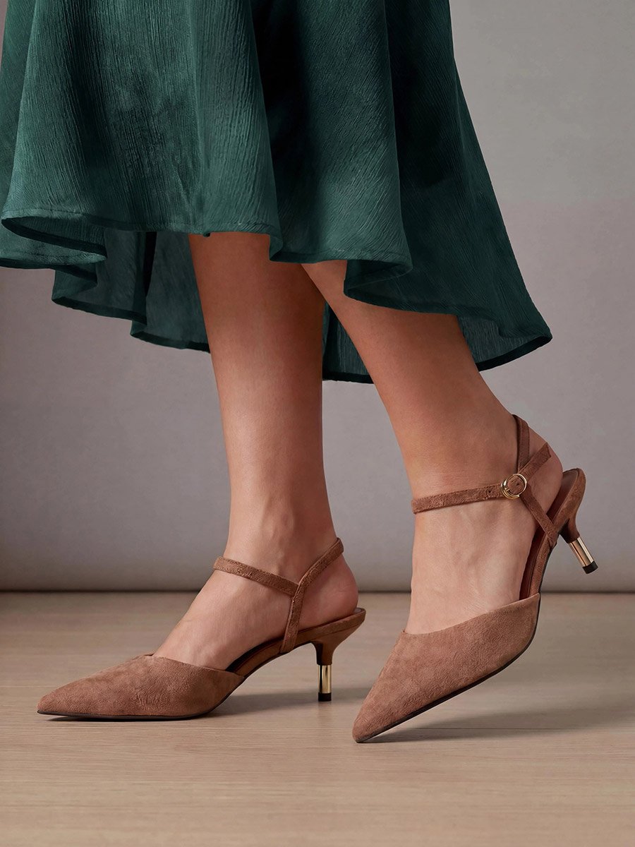 Beige Ankle Strap Formal Shoes