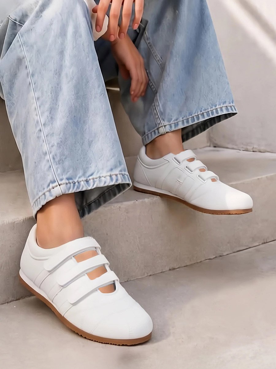 White Velcro Strap Sneakers
