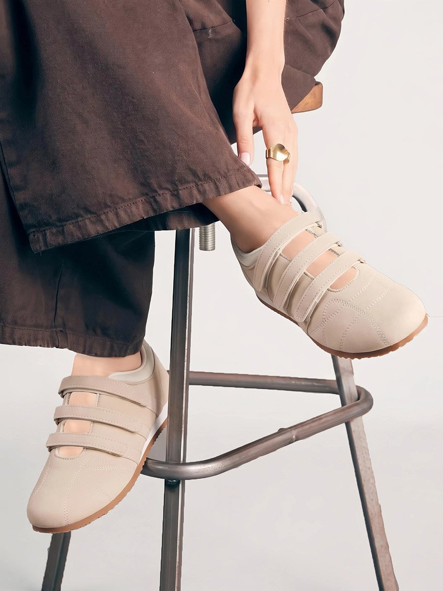 Beige Velcro Retro Sneakers