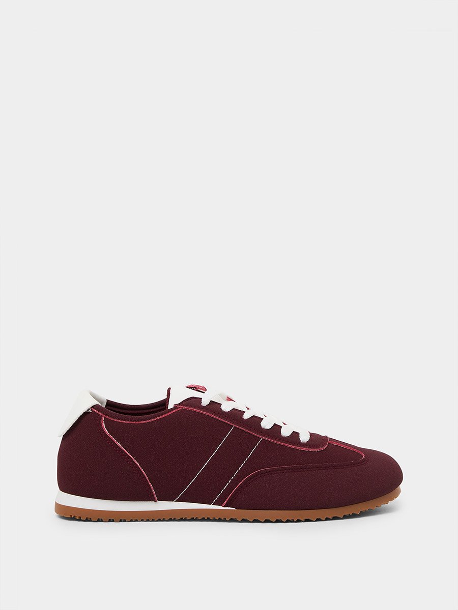 Burgundy Suede Look Lace-Up Sneakers