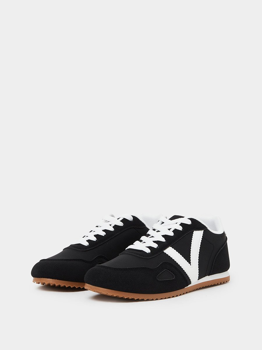 Black Retro Lace-Up Sneakers