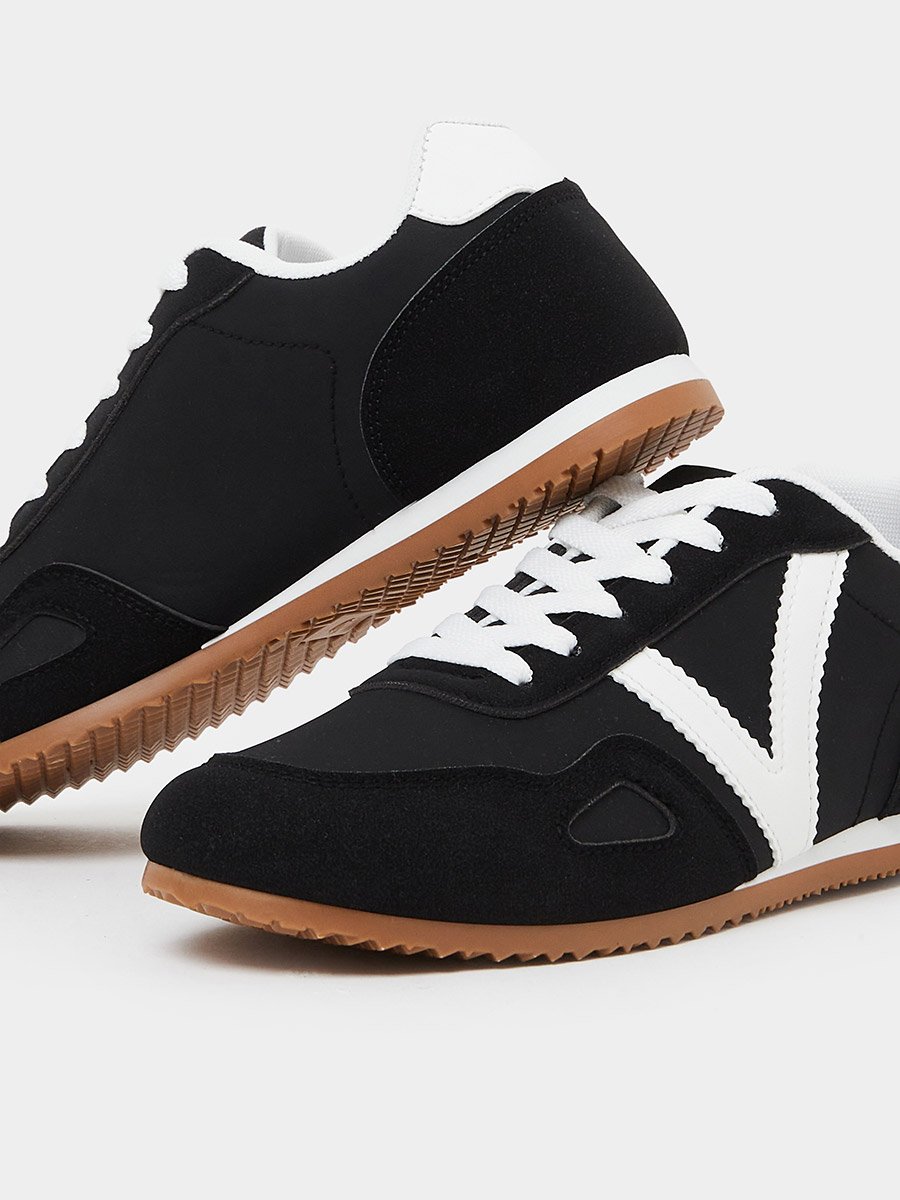 Black Retro Lace-Up Sneakers