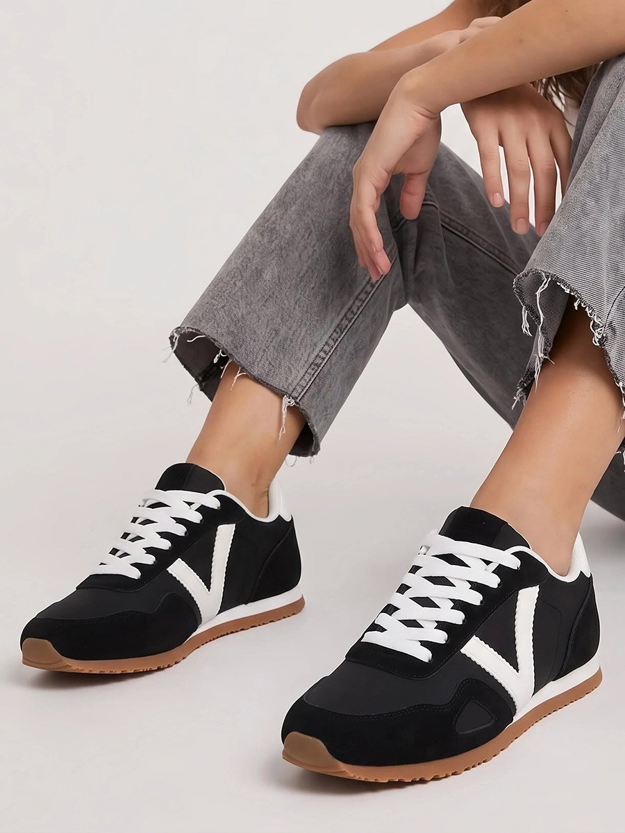 Black Retro Lace-Up Sneakers