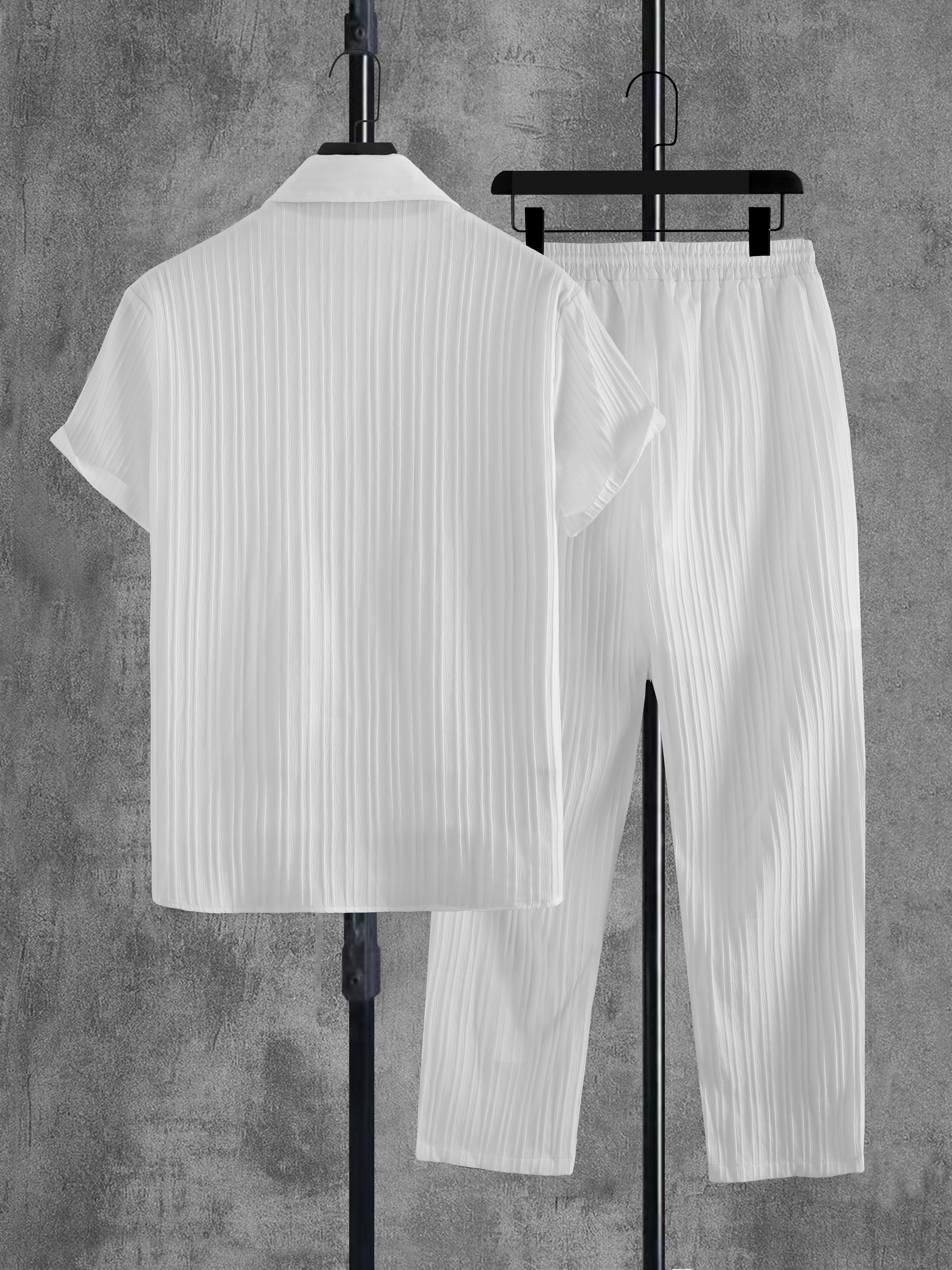 Men Plus Size Textured Shirt and Pants Co-ord Set