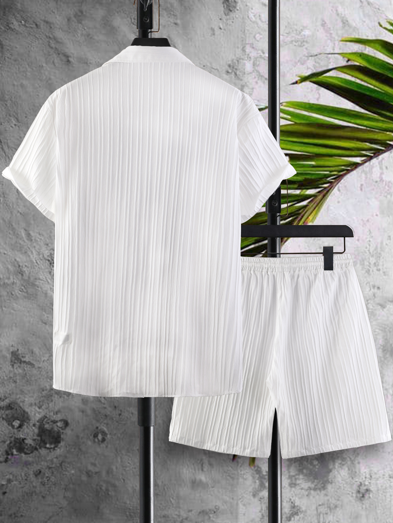 Men Plus Size Textured Casual Shirt and Shorts Co-ord Set