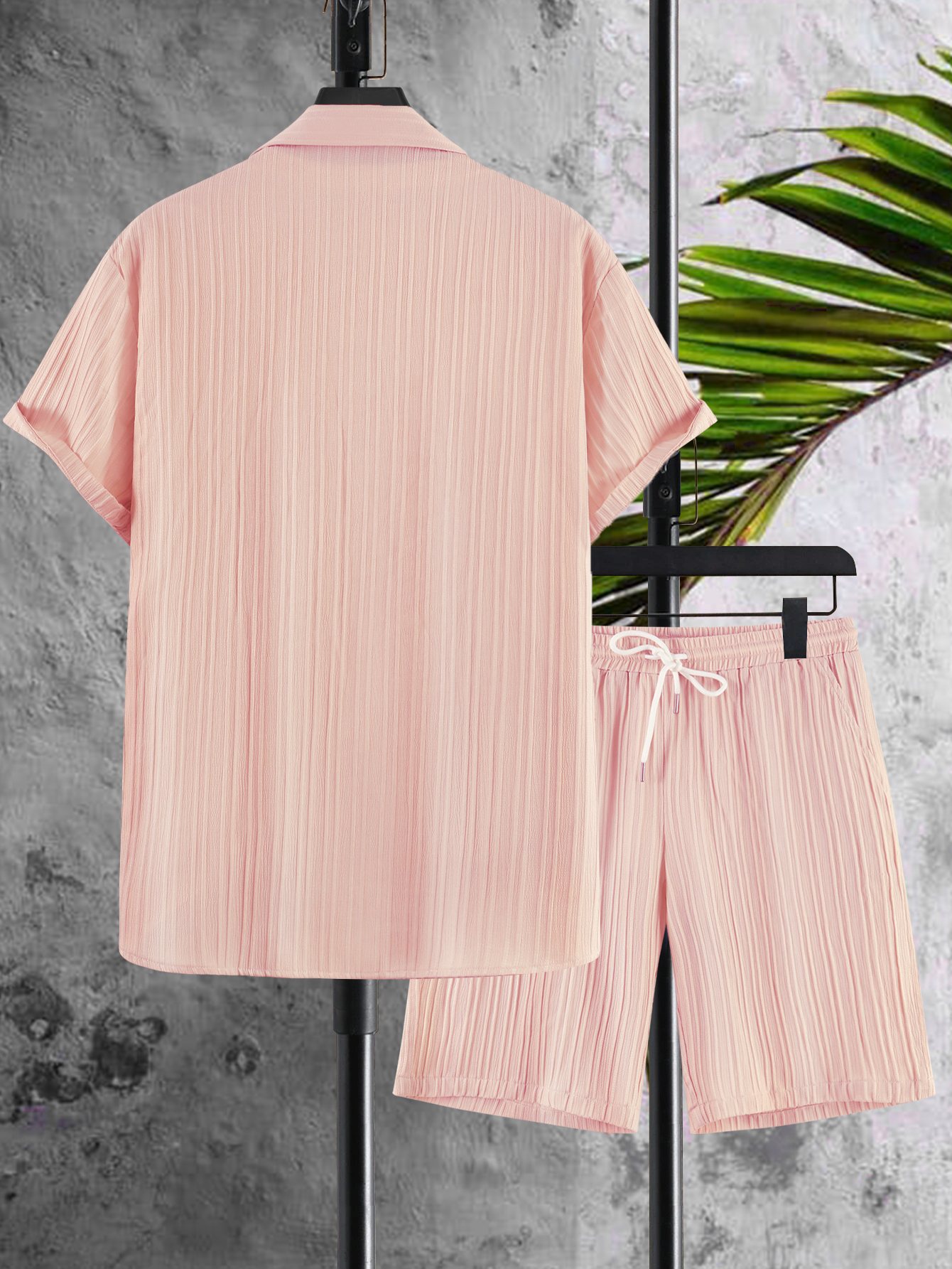 Men Plus Size Textured Casual Shirt and Shorts Co-ord Set
