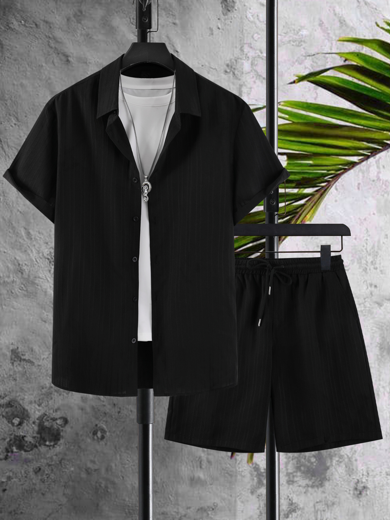 Men Plus Size Casual Shirt and Shorts Co-Ord Set