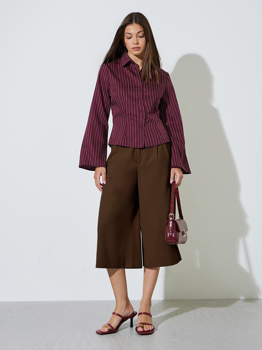 Burgundy Pinstripe Long Sleeve Shirt
