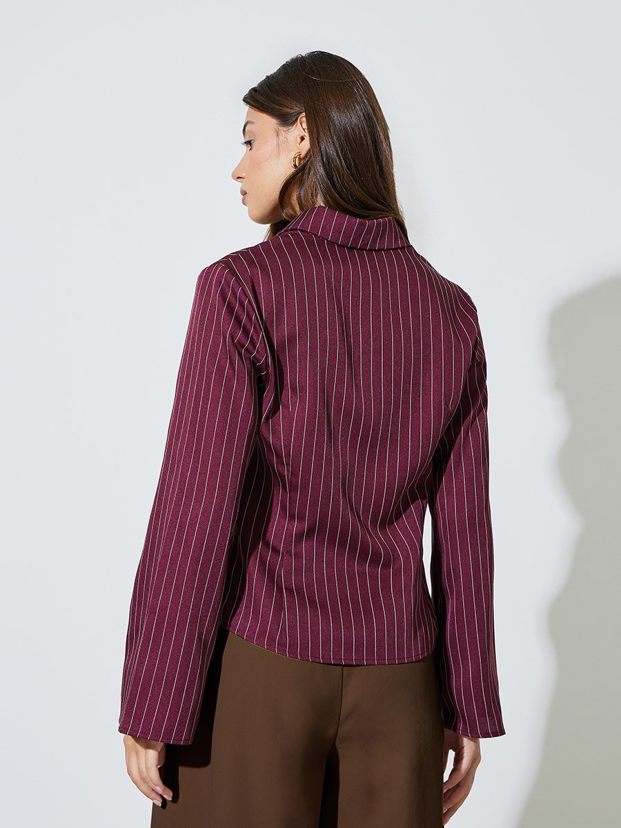 Burgundy Pinstripe Long Sleeve Shirt