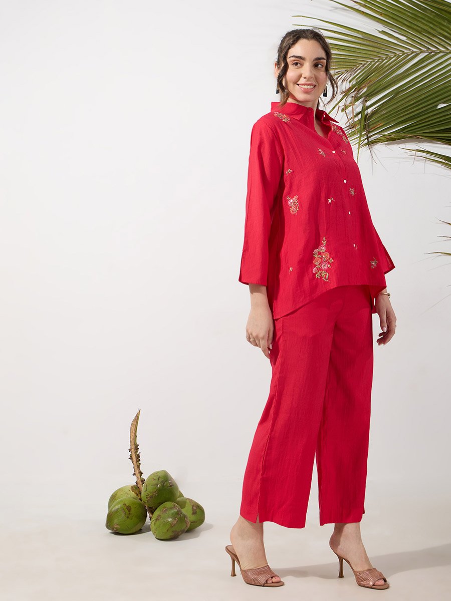 Embroidered Co-ord Set with 3/4 Sleeves