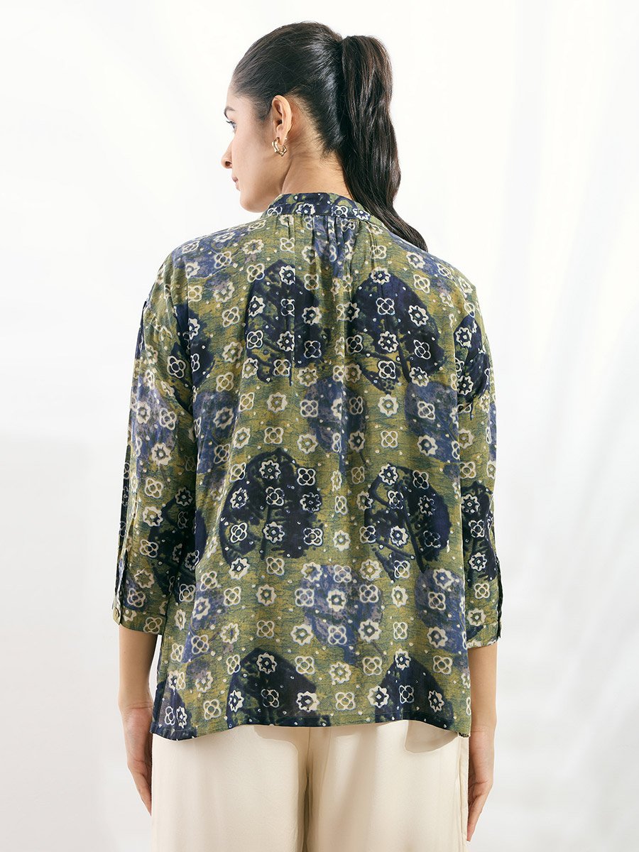 Green Modal Printed Boxy Fit Shirt