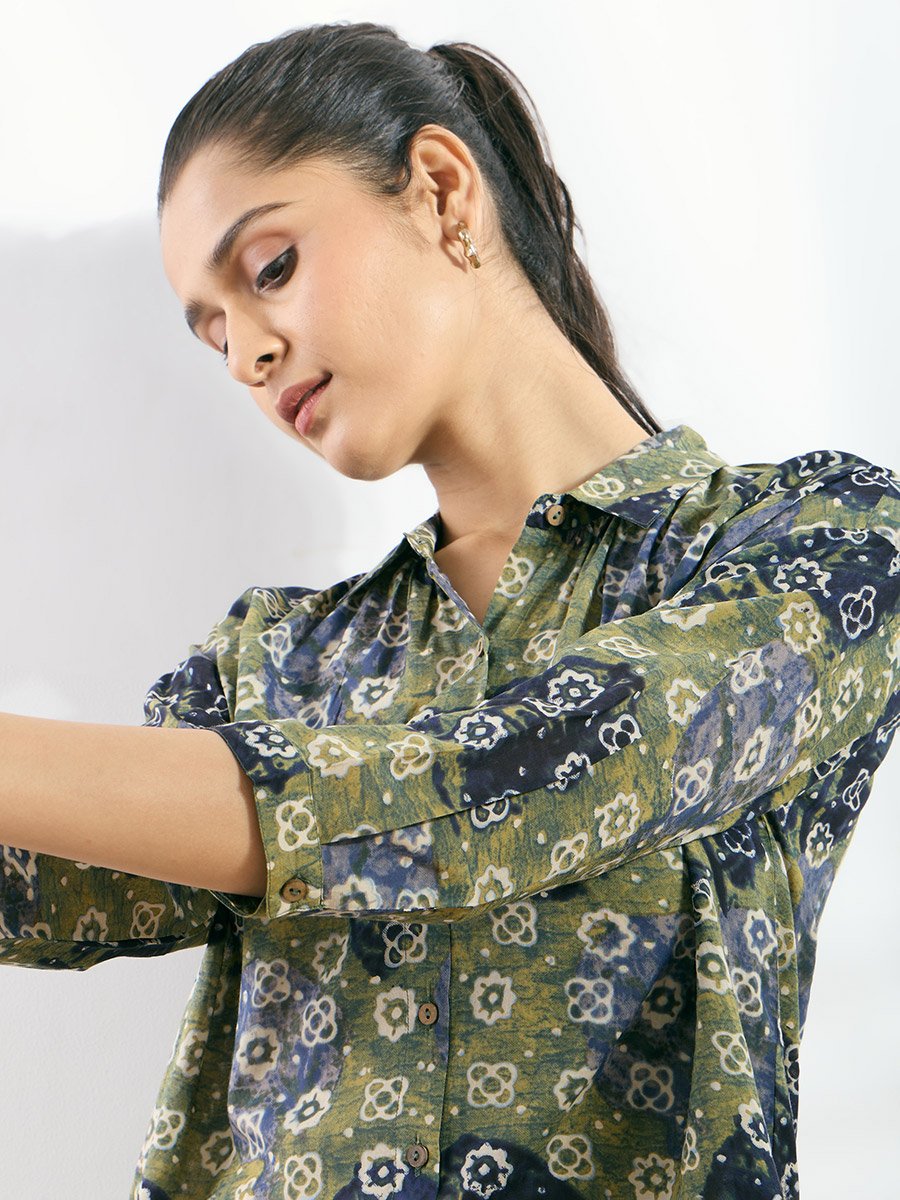 Green Modal Printed Boxy Fit Shirt