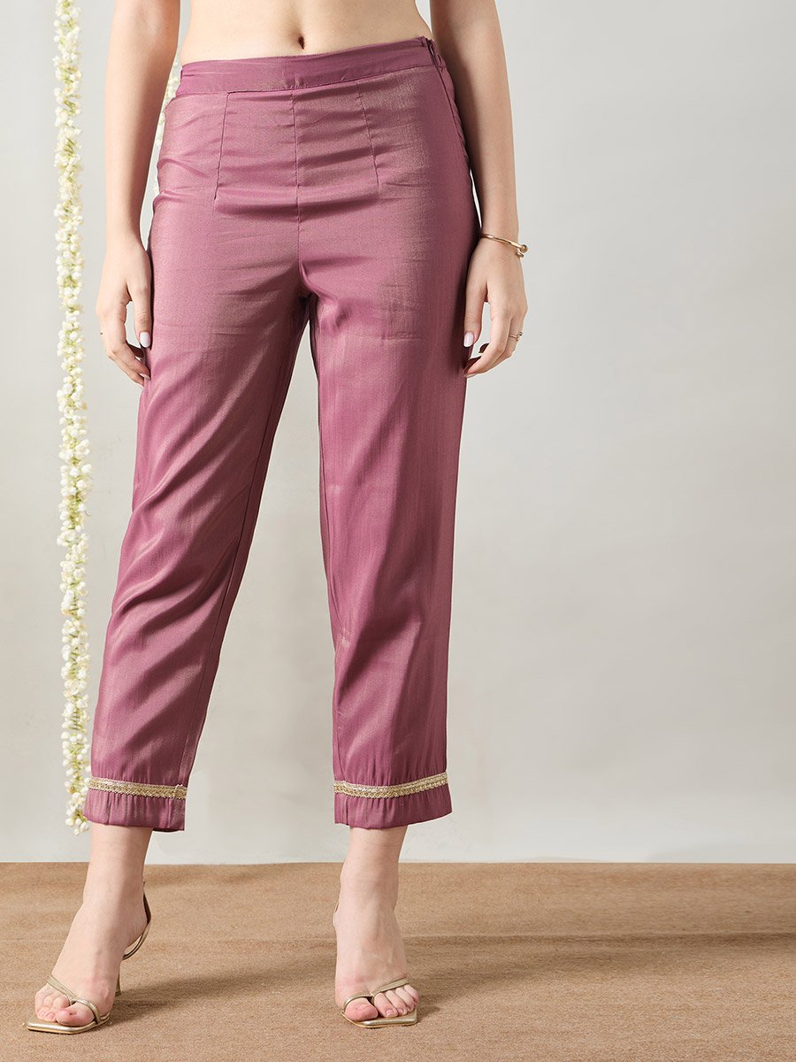 Lilac Yoke Embroidery A-Line Kurta, Pants and Dupatta Set