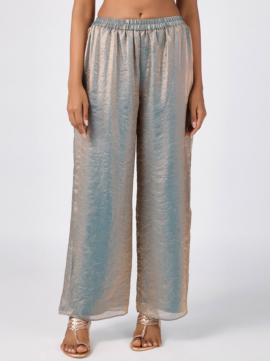 Blue Mirror Yoke Asymmetric Kurta Pants and Dupatta Set