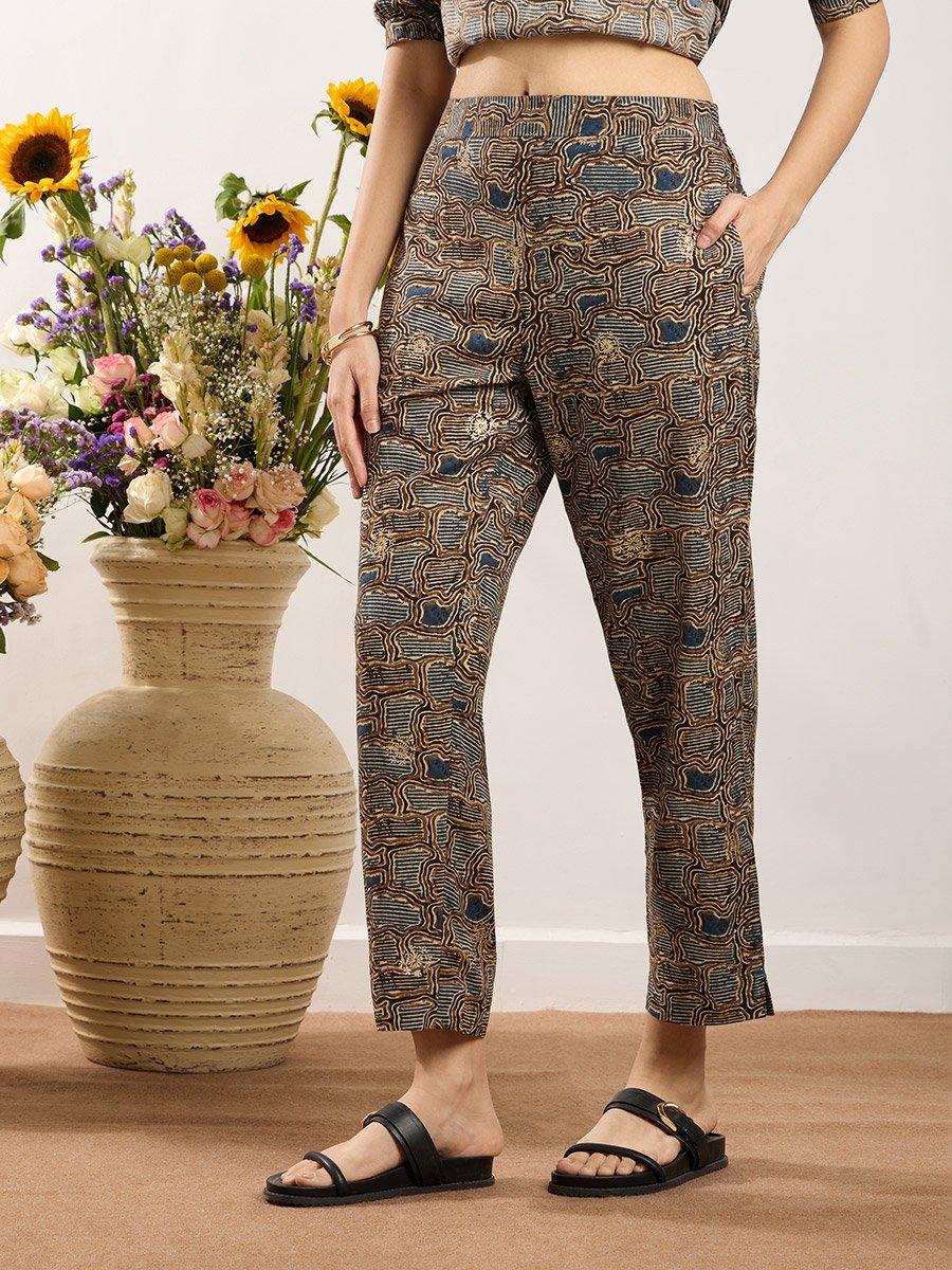 Blue Printed Y-Placket Co-ord Set