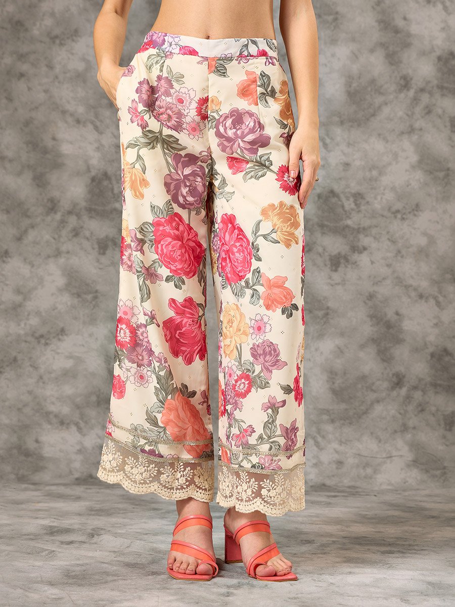 Off White Printed  Zari Embroidered Detail Kaftan Co-ord Set