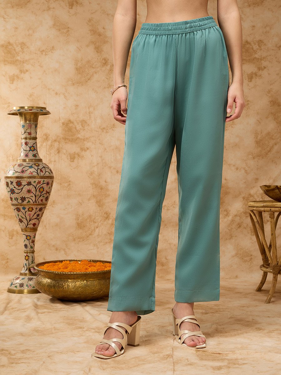 Green Placement Embroidery Straight Kurta, Pants and Dupatta Set