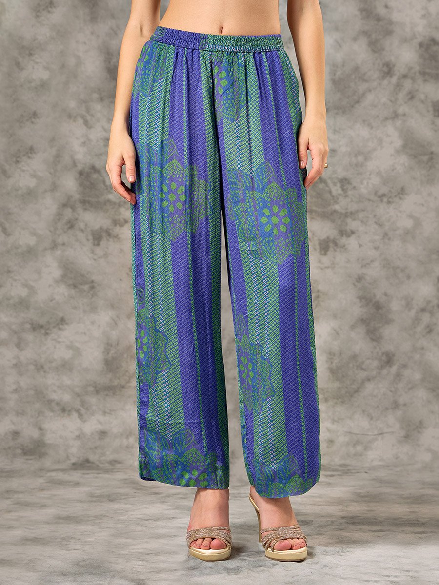 Blue V-Neck Bandhani Printed Co-ord Set