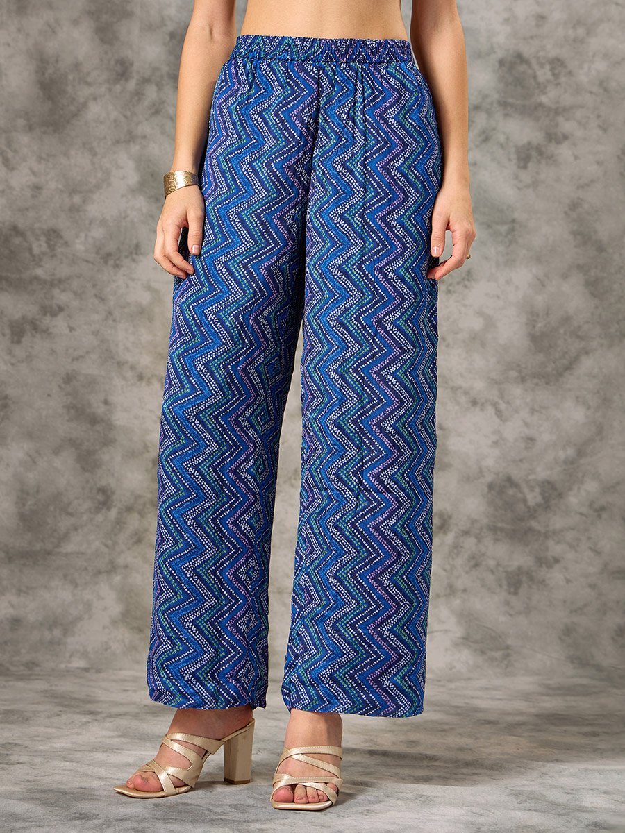 Blue V Neck Bandhani Printed Co-ord Set