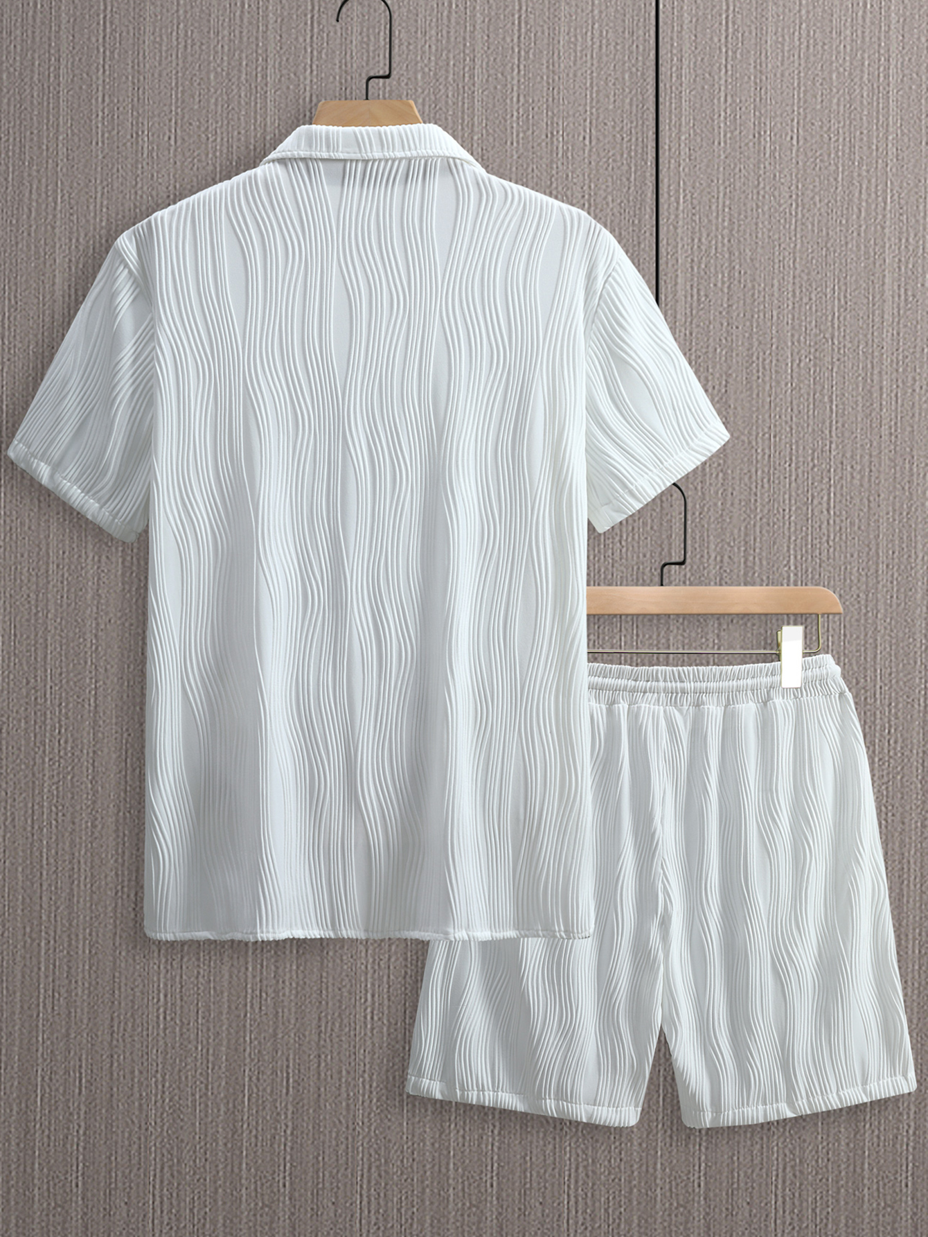 Men Plus Size Textured Shirt and Shorts Co-ord Set