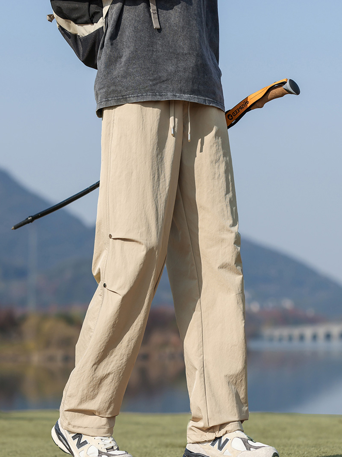 Men Beige Parachute Pants