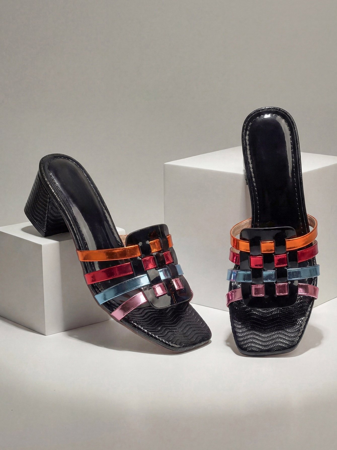 Strappy Woven Block Heel Sandals