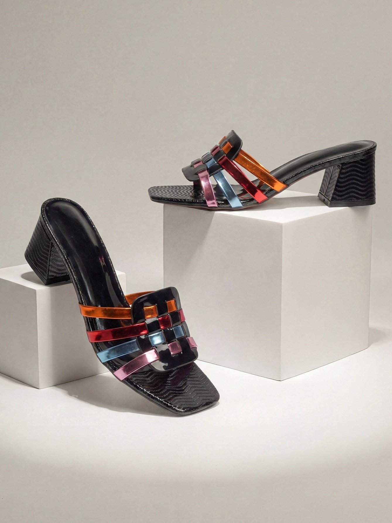 Strappy Woven Block Heel Sandals
