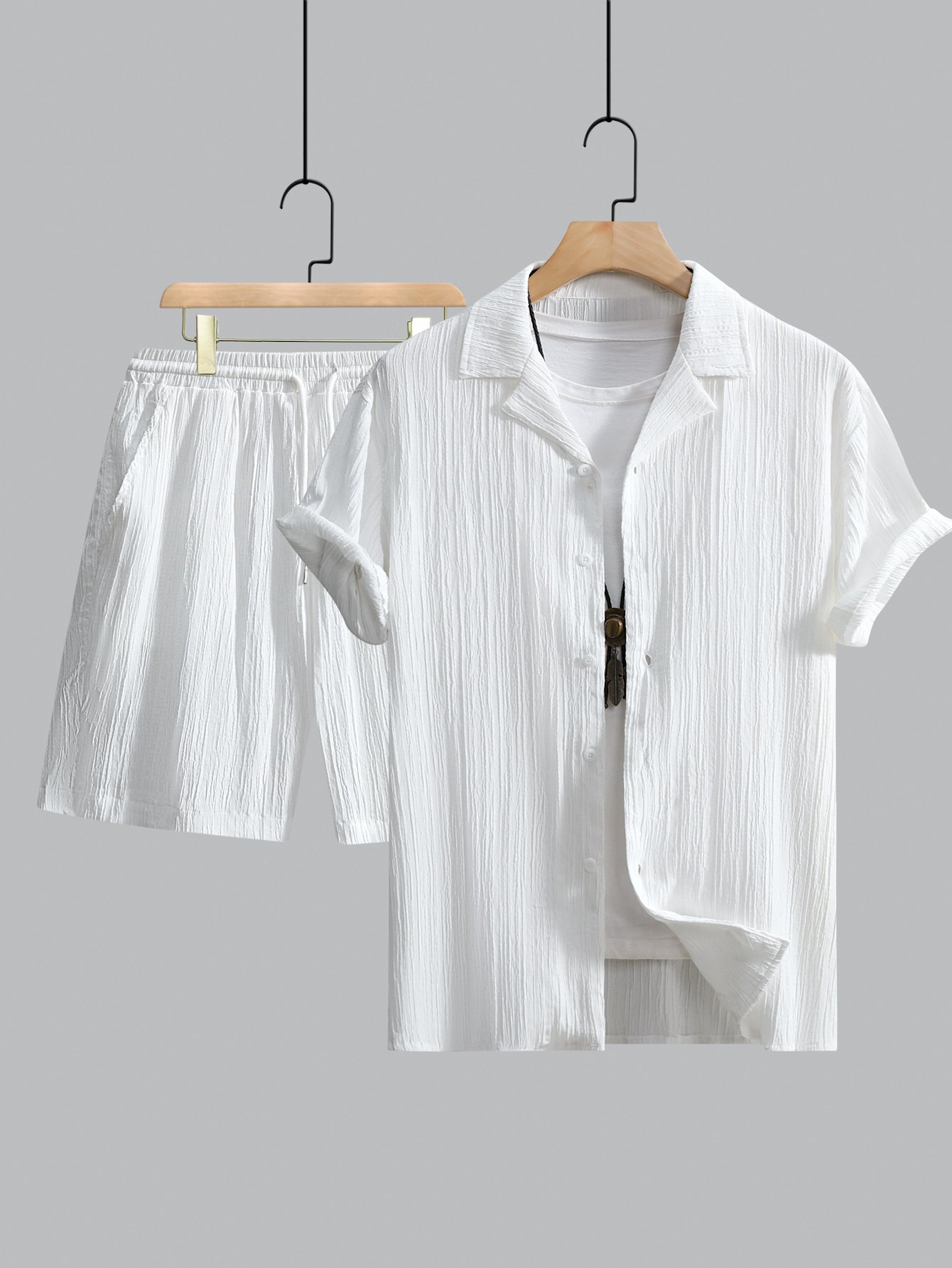 Men Plus Size Textured Shirt and Shorts Co-ord Set