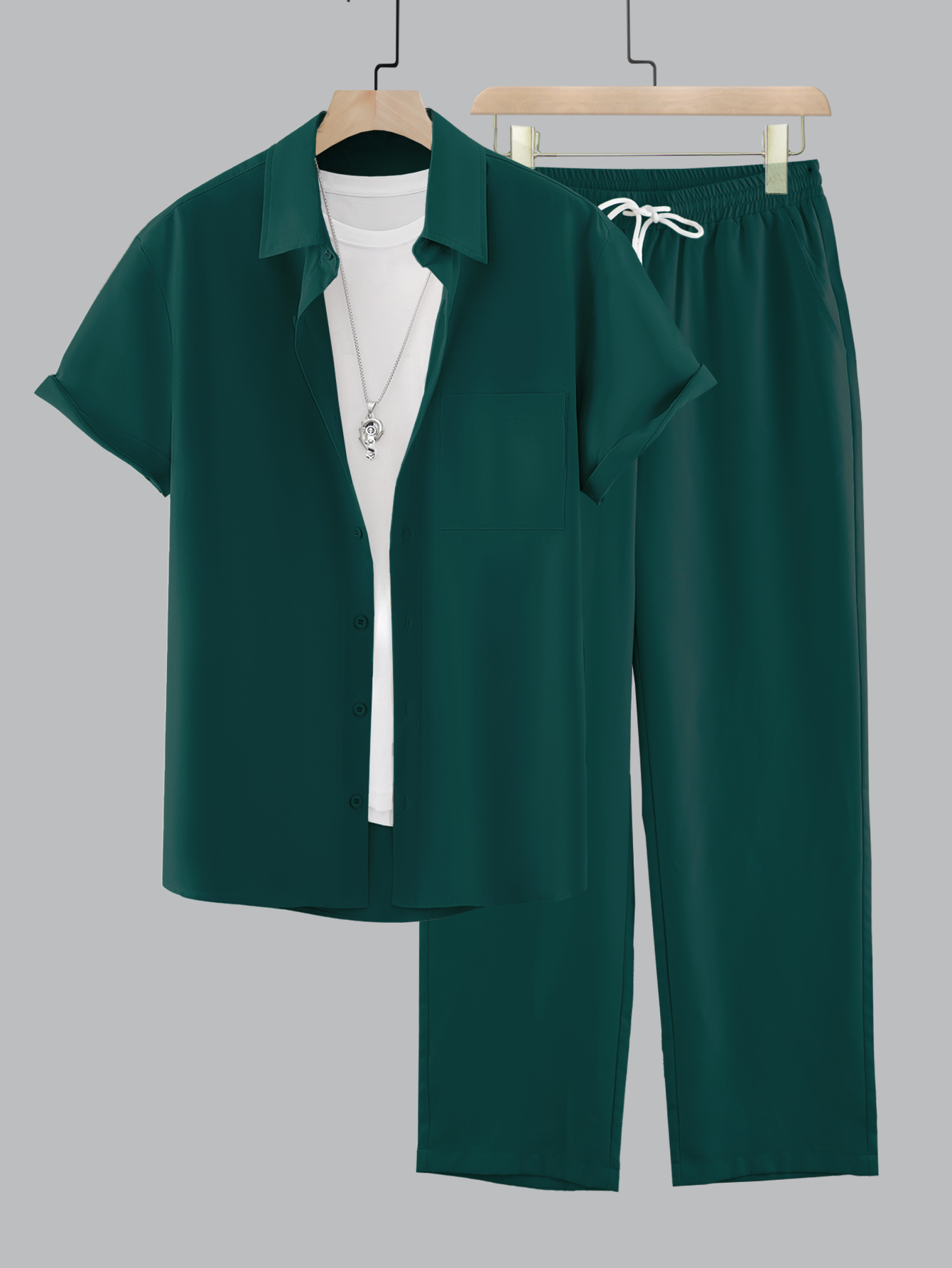 Men Plus Size Solid Casual Shirt and Pants Co-ord Set