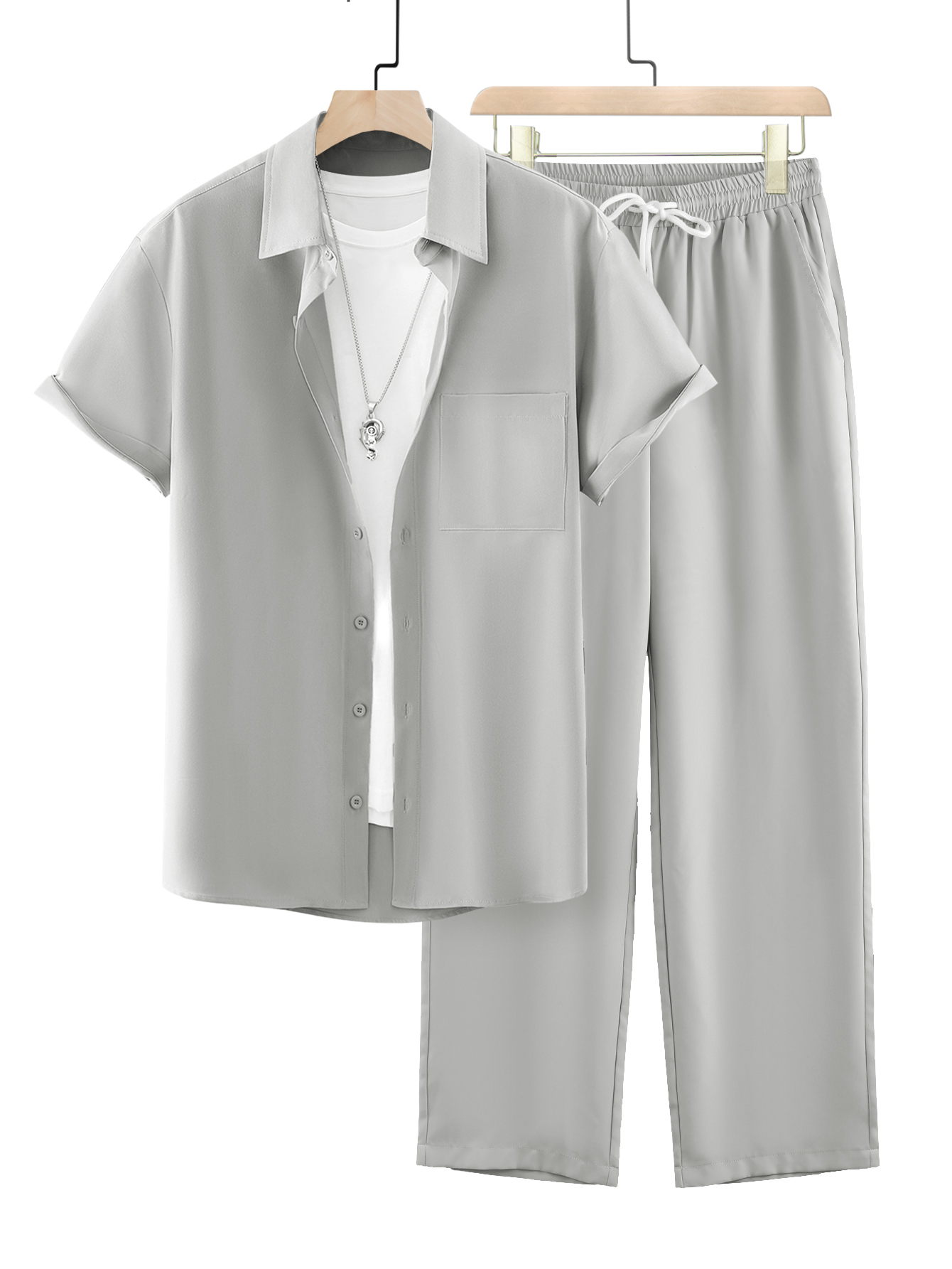 Men Plus Size Solid Casual Shirt and Pants Co-ord Set