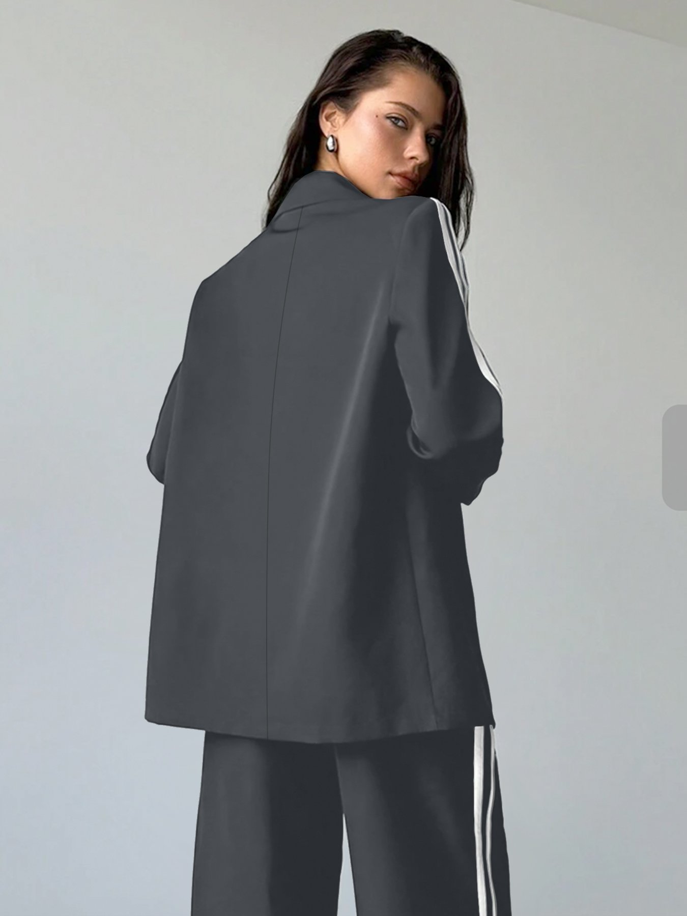 Grey Side Striped Trim Blazer and Trousers Co-ord Set