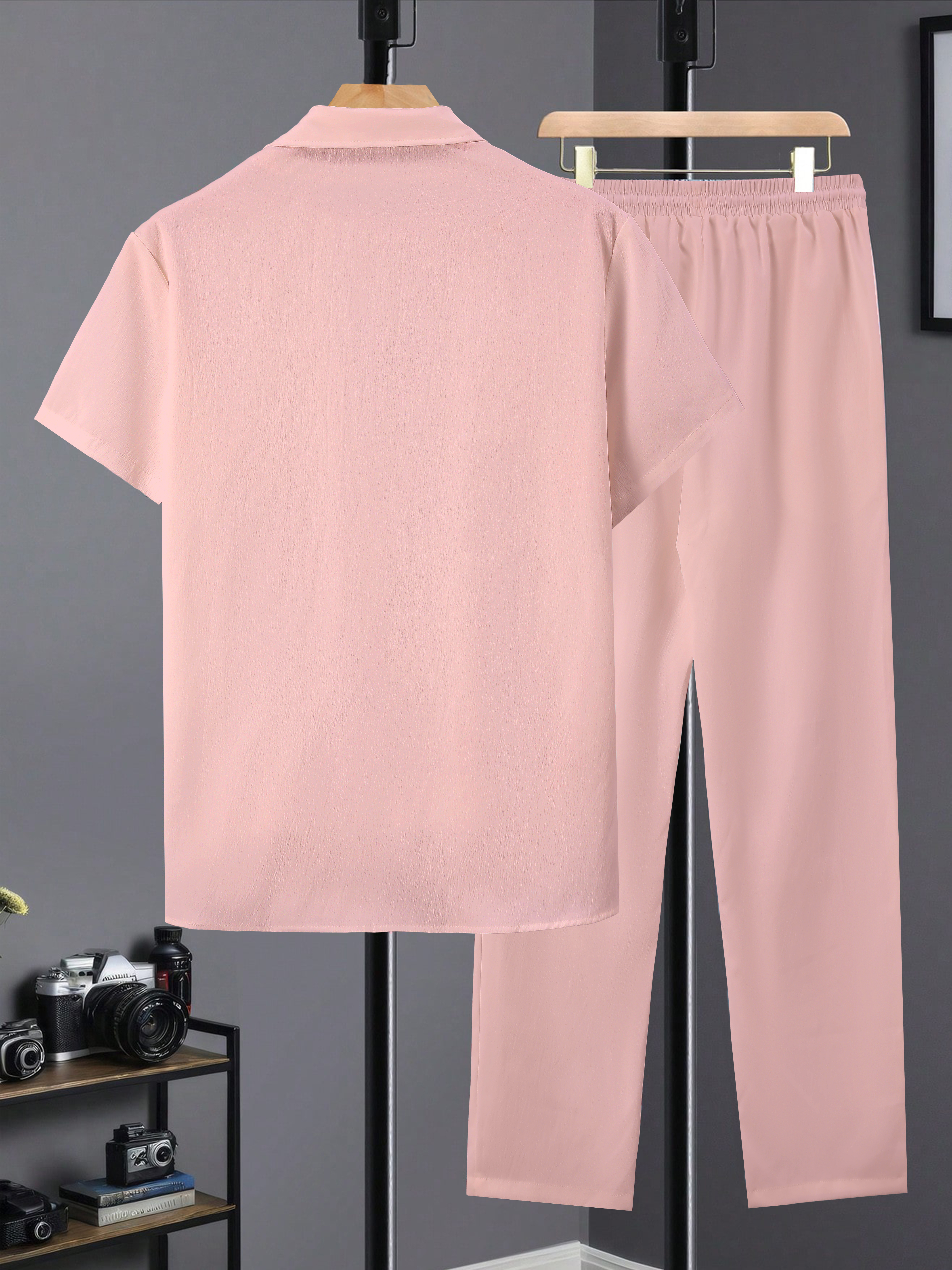 Men Plus Size Textured Shirt and Pants Co-ord Set