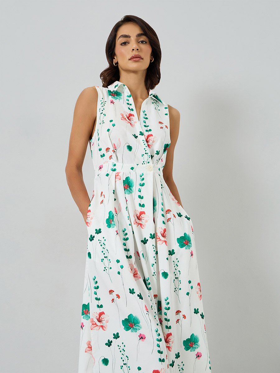 Floral Print Sleeveless A-Line Maxi Dress