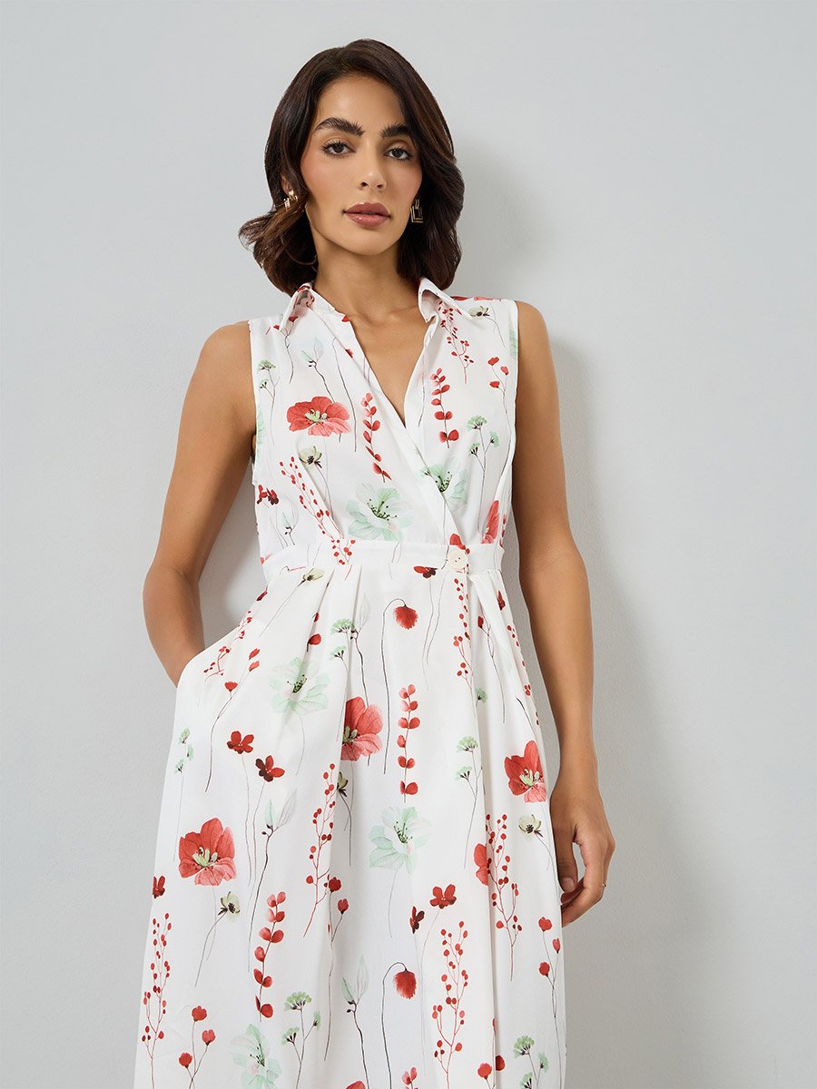 Floral Print Sleeveless A-Line Maxi Dress