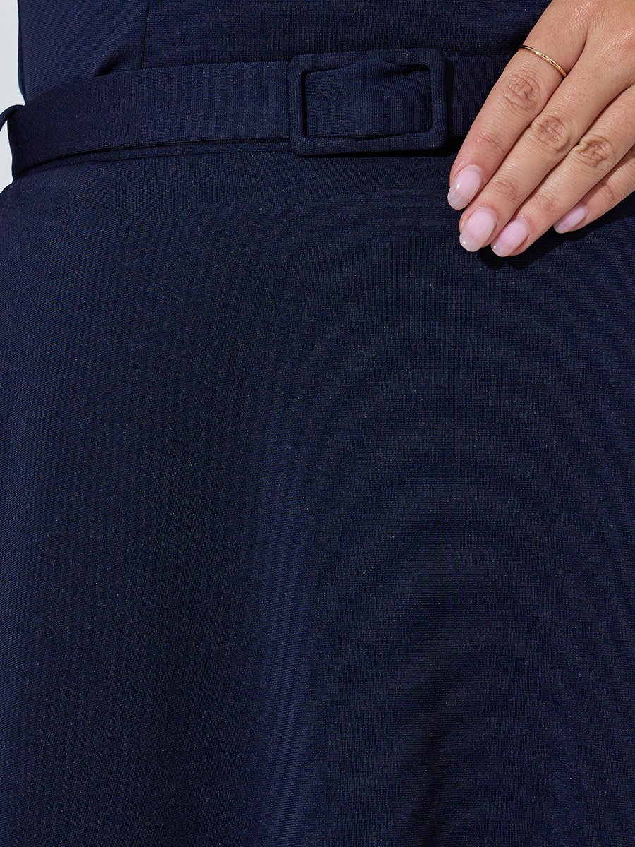 Navy Blue A-Line Maxi Skirt with Belt