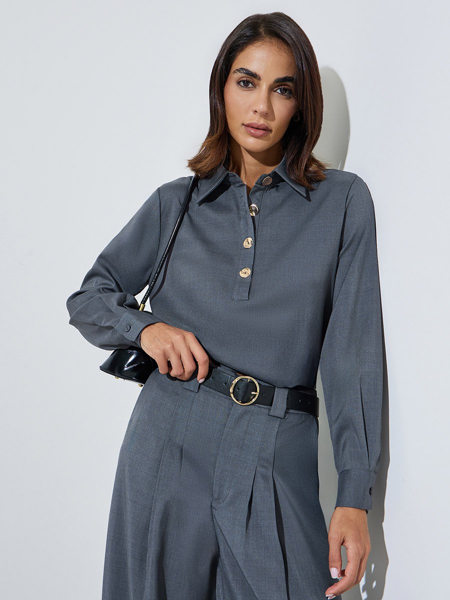 Charcoal Long Sleeve Relaxed Fit Shirt
