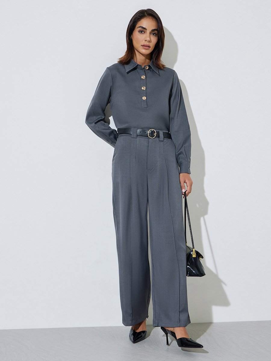 Charcoal Long Sleeve Relaxed Fit Shirt