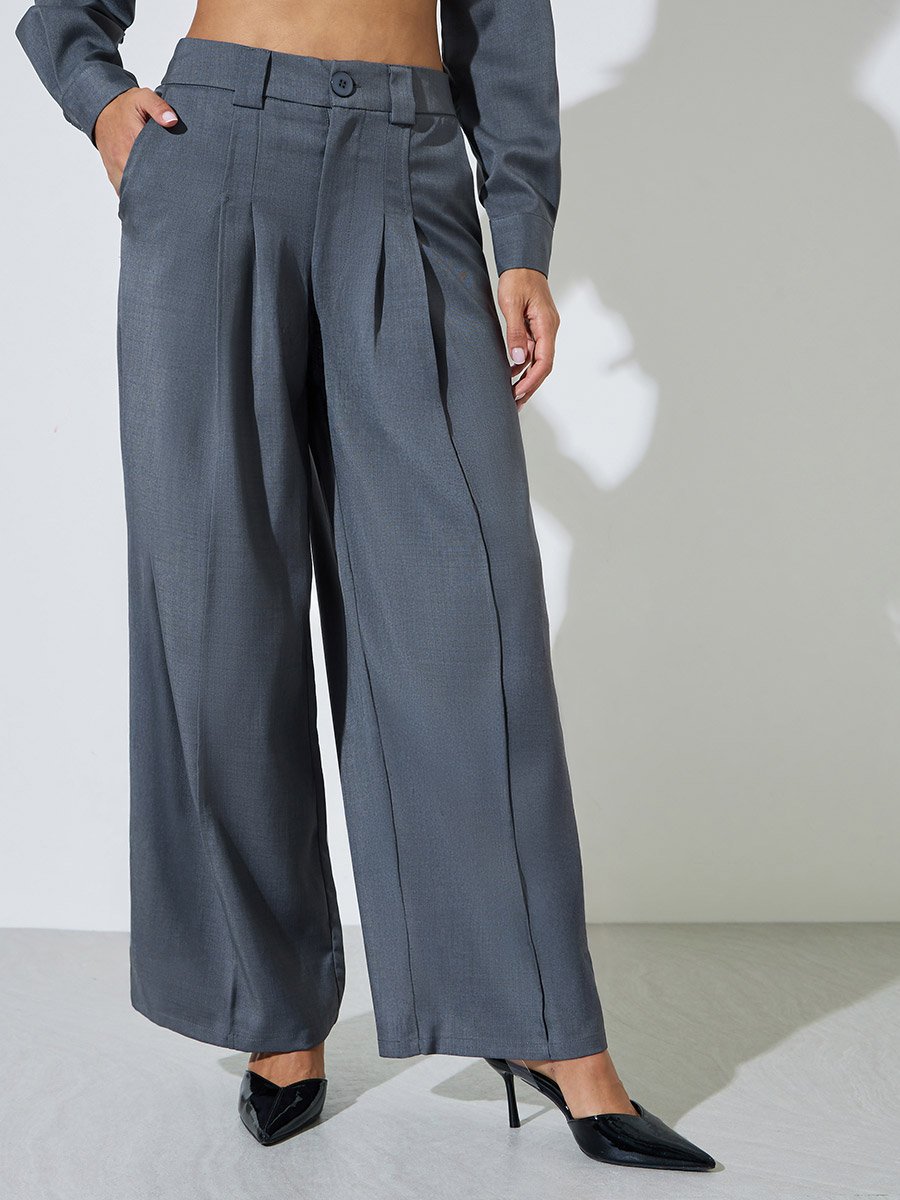 Charcoal Wide Leg Trousers with Belt Loops