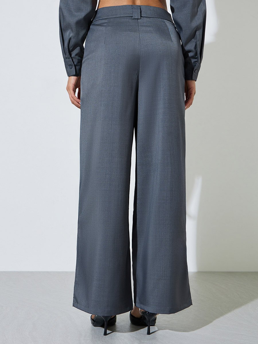Charcoal Wide Leg Trousers with Belt Loops