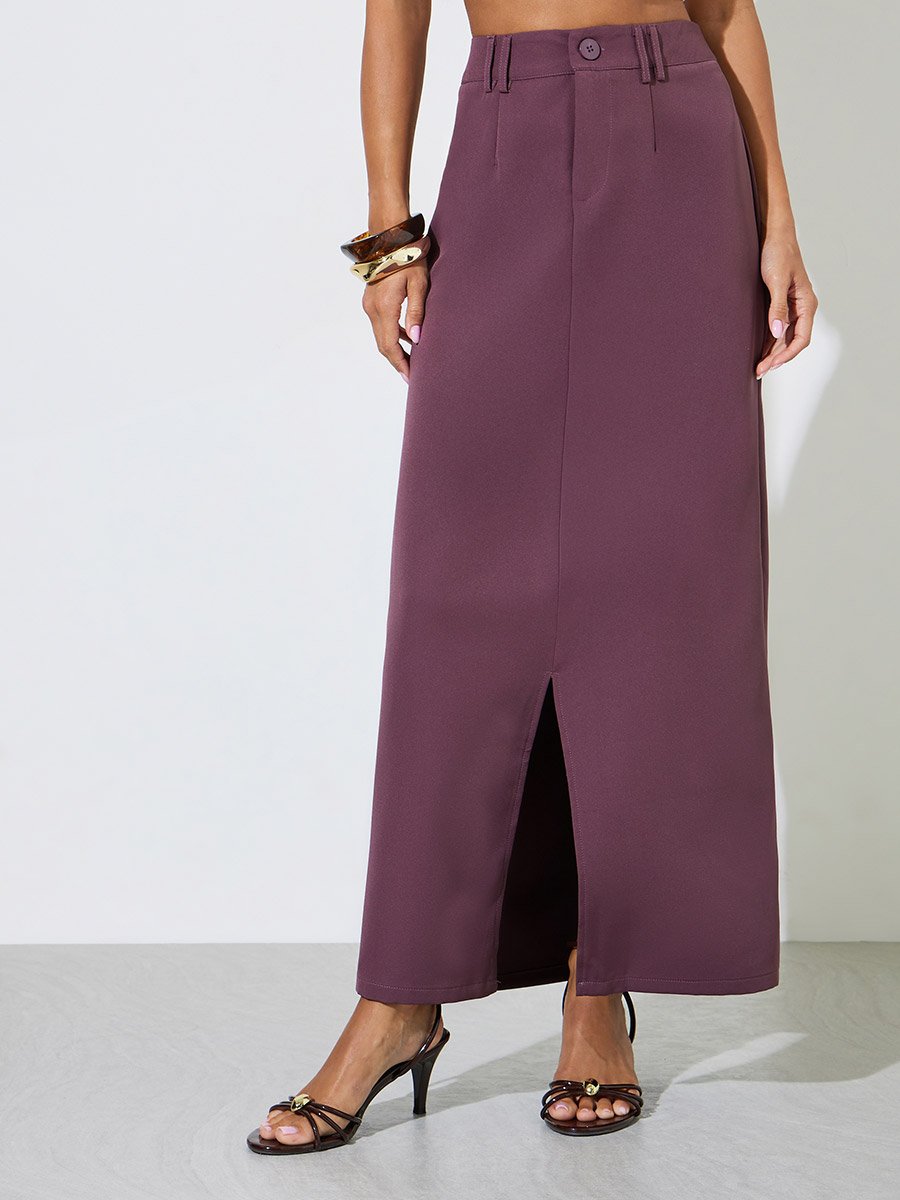 Purple Pencil Maxi Skirt with Front Slit