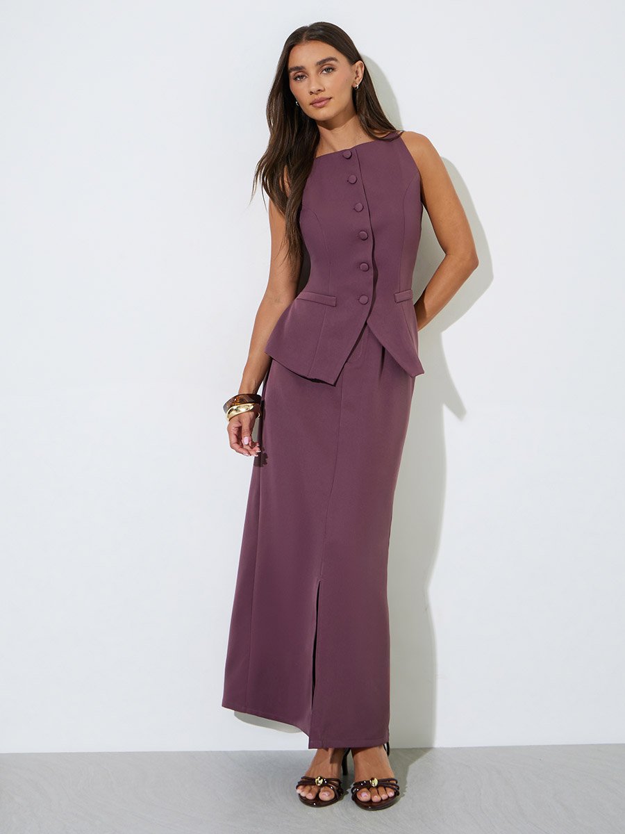 Purple Pencil Maxi Skirt with Front Slit