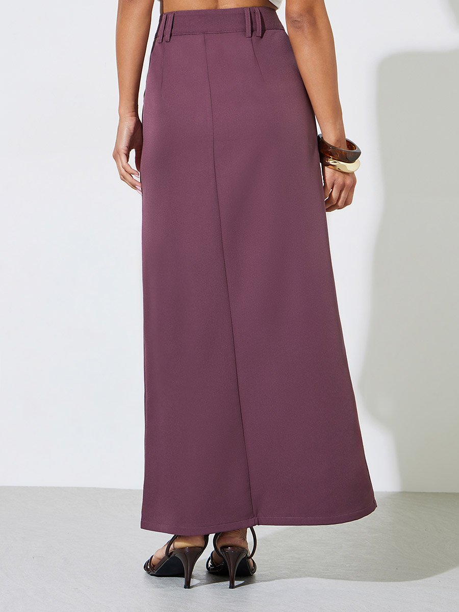 Purple Pencil Maxi Skirt with Front Slit